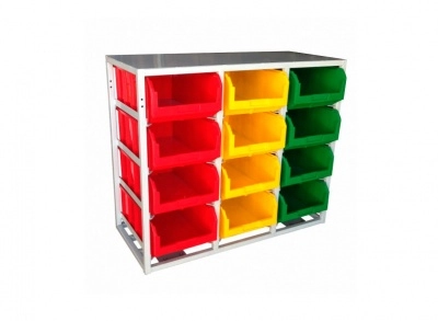 Стеллаж с направляющими Стелла-техник V4-12 стационарный, односторонний, 12 ячеек с ящиками