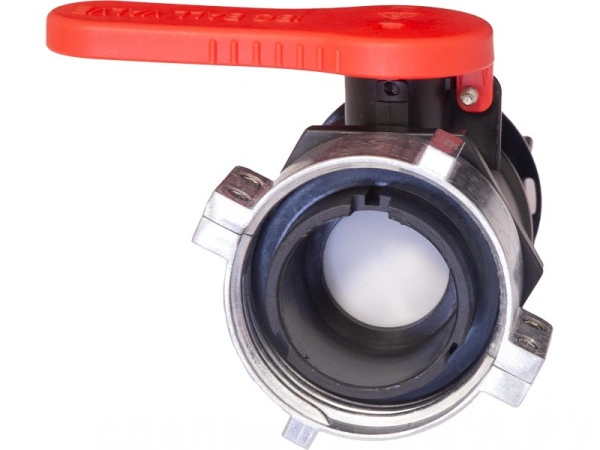 Кран п/э для еврокуба 50x75 с дюралюмин. гайкой, с проклад. PTFE, с резьбой S60x6, код: 38028