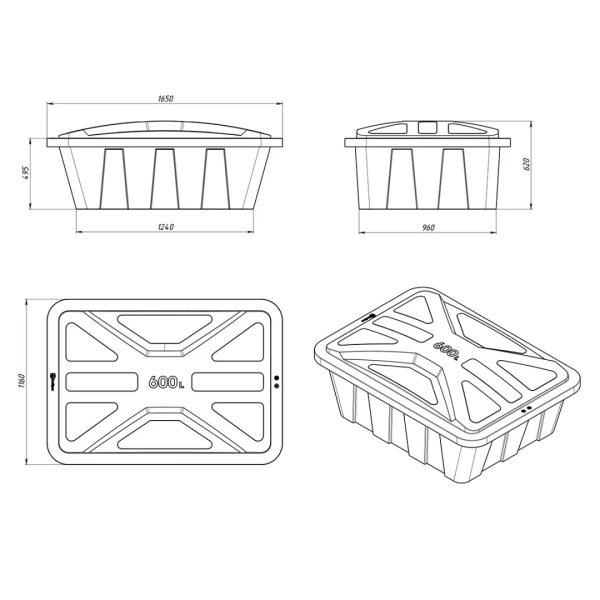 Ванна KN 600л под плотность до 1.5 г/см³ с крышкой синяя
